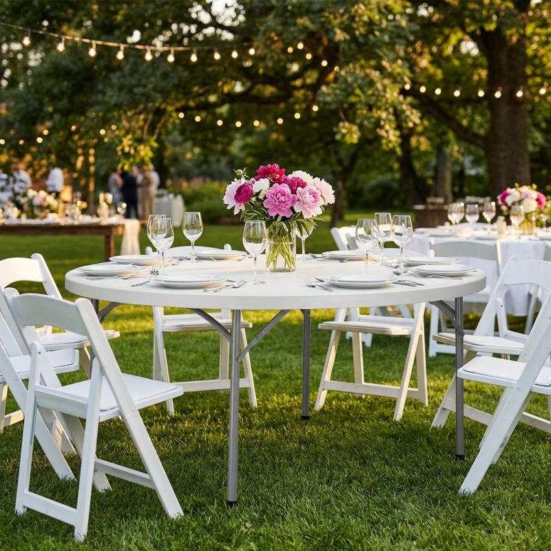CATE - tavolo catering rotondo pieghevole salvaspazio in acciaio e abs