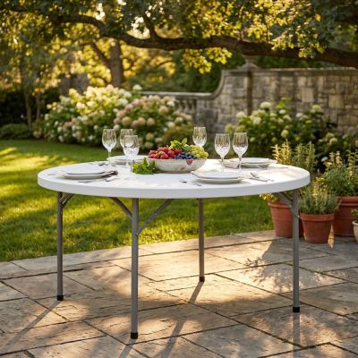 CATE - tavolo catering rotondo salvaspazio in acciaio e abs
