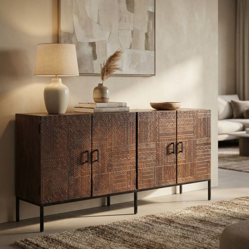 MANTRA - madia con decoro 4 ante legno e ferro