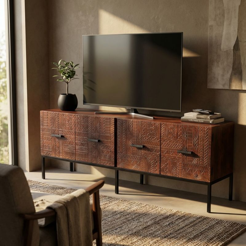 MANTRA - porta tv con decoro 4 ante legno e ferro