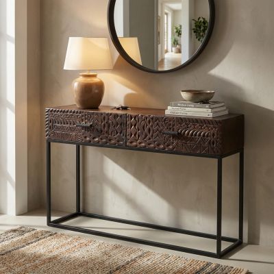 MANTRA - consolle con decoro legno e ferro