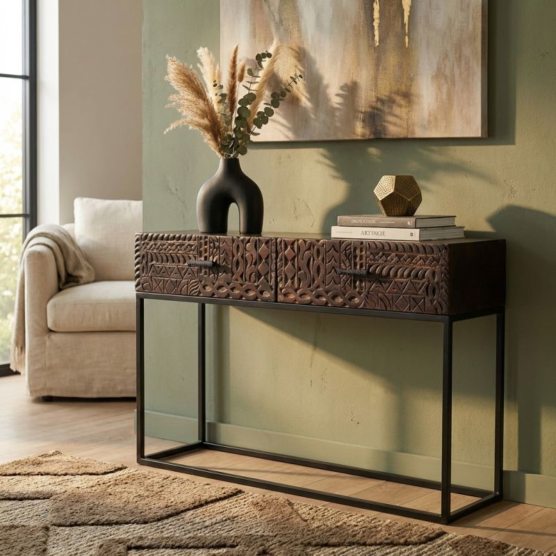 MANTRA - consolle con decoro legno e ferro