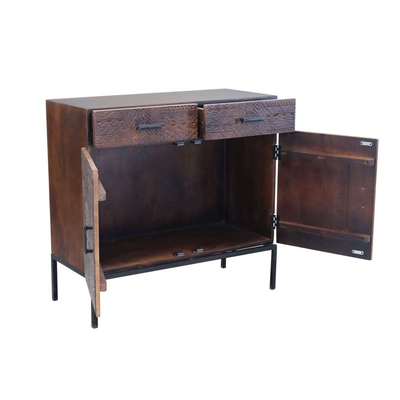 MANTRA - comò con decoro 2 ante 2 cassetti legno e ferro