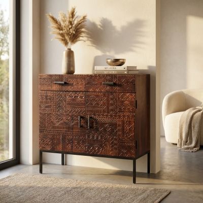 MANTRA - comò con decoro 2 ante 2 cassetti legno e ferro