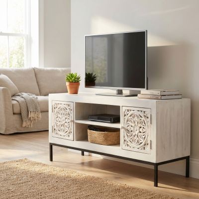 OHM - porta tv con decoro 2 ante 2 ripiani legno e ferro