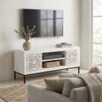 OHM - porta tv con decoro 2 ante 2 ripiani legno e ferro