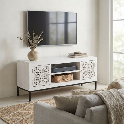 OHM - porta tv con decoro 2 ante 2 ripiani legno e ferro