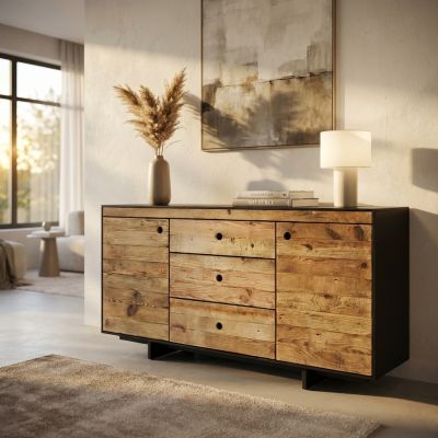 PINUS BLACK - madia 2 ante 3 cassetti in pino riciclato