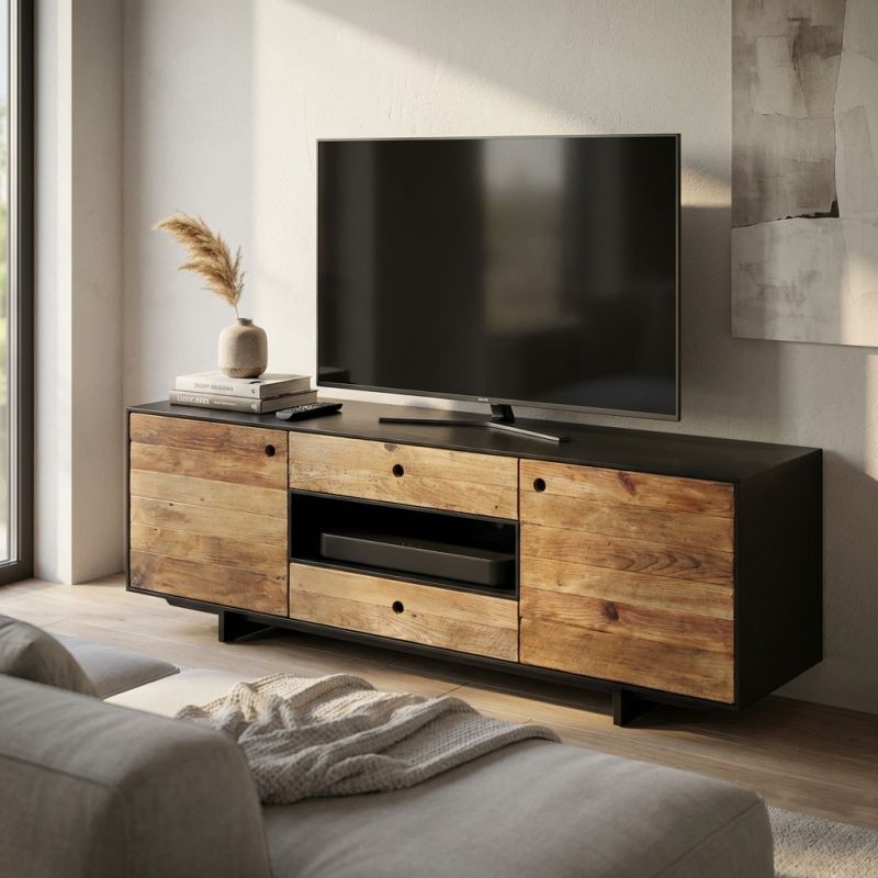 PINUS BLACK - porta tv in pino riciclato