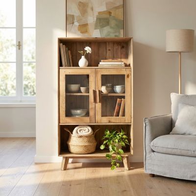 PINUS - credenza con vetrina in pino riciclato