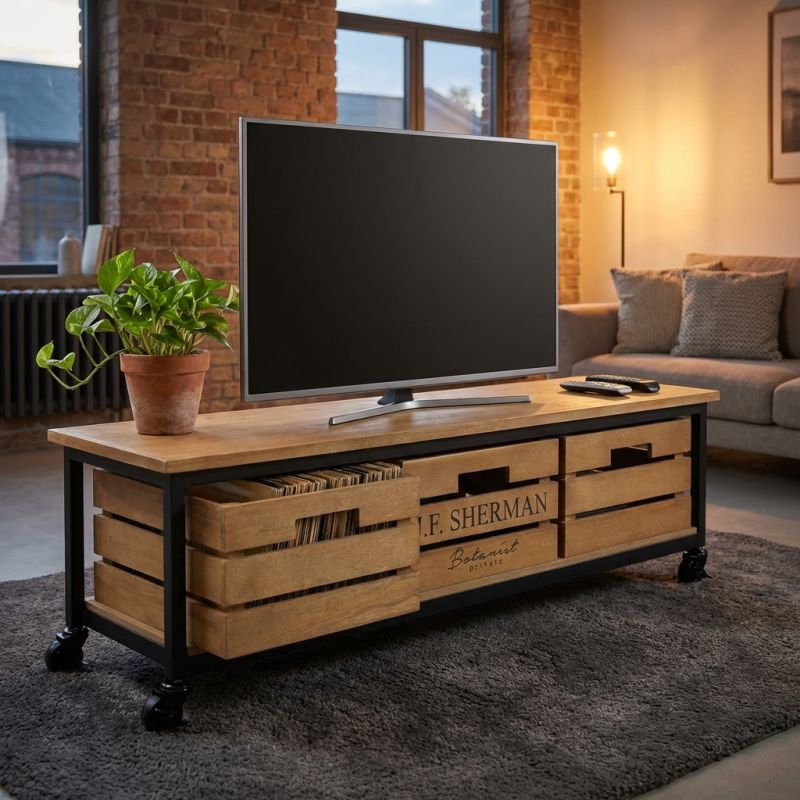RAKY - porta tv industrial in legno
