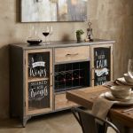 ORLY - madia industrial in acciaio e legno con portabottiglie