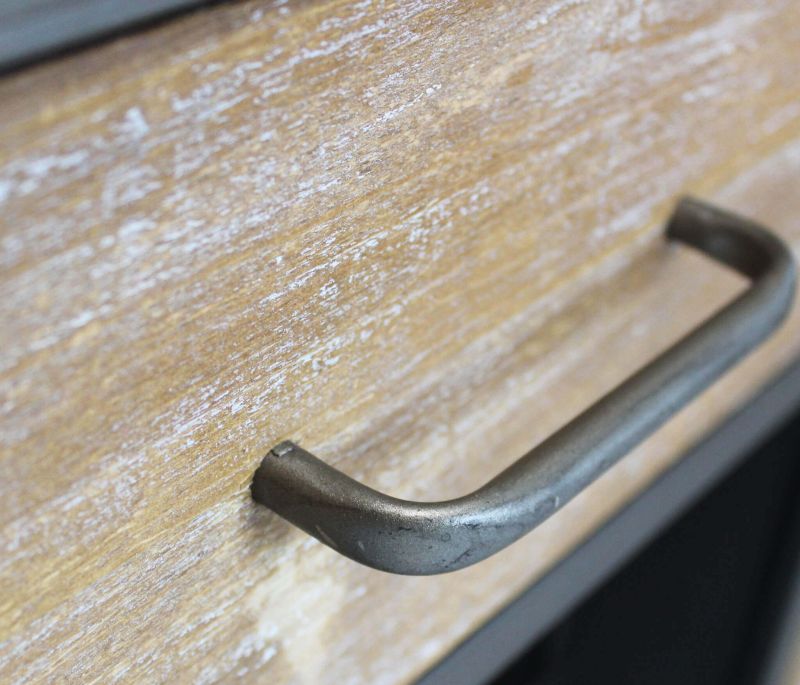 ORLY - madia industrial in acciaio e legno con portabottiglie