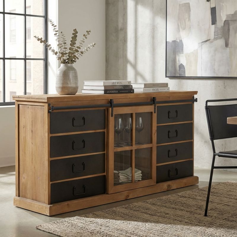 CALIN - madia industrial in acciaio e legno
