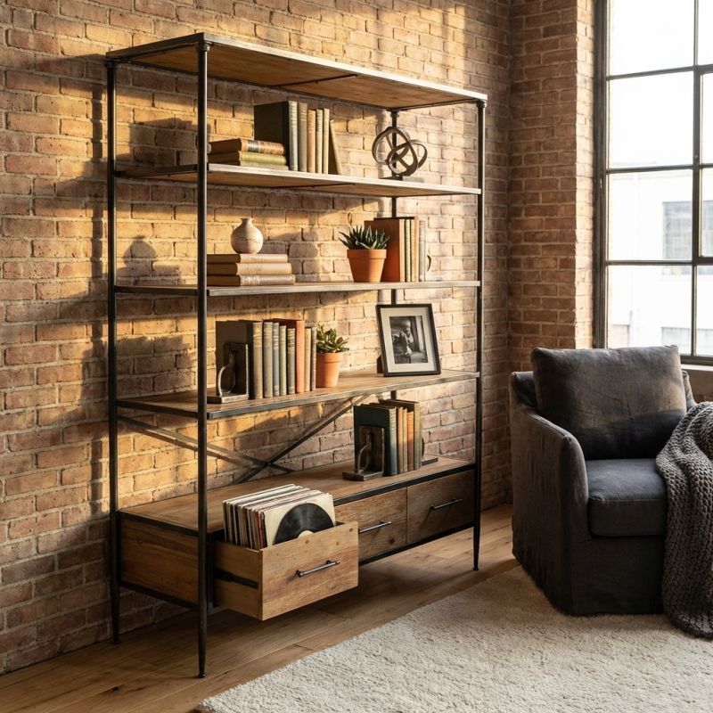 NELLO - libreria in legno e acciaio