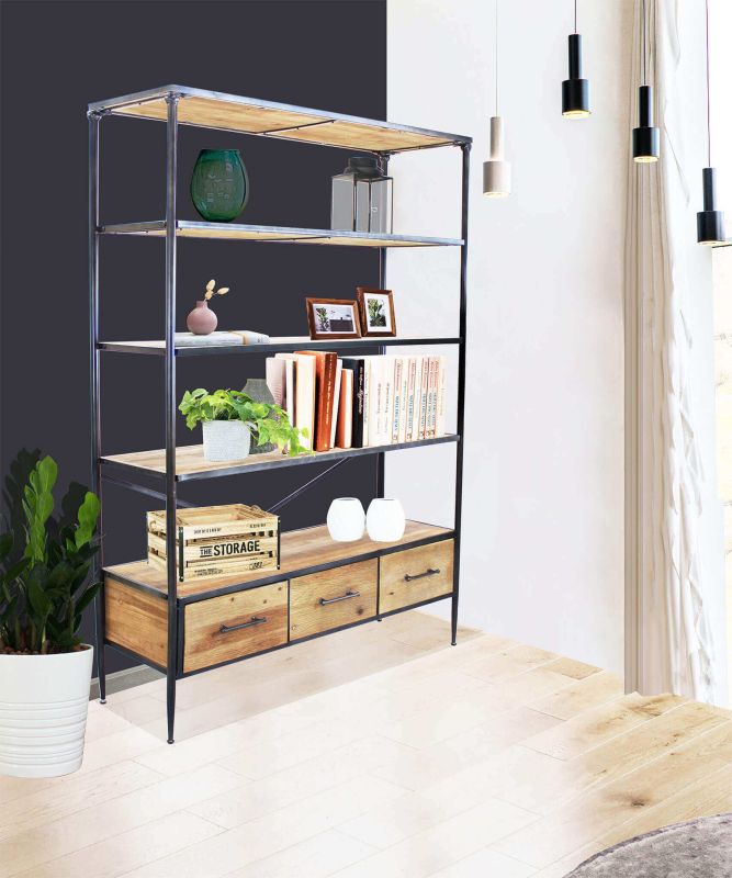 NELLO - libreria in legno e acciaio