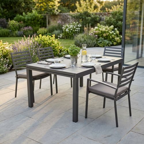 DEXTER - set tavolo in alluminio cm 160/240 x 90 x 75 h con 4 poltrone Dexter