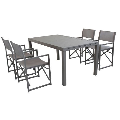 DEXTER - set tavolo in alluminio cm 160/240 x 90 x 75 h con 4 poltrone Carpenter