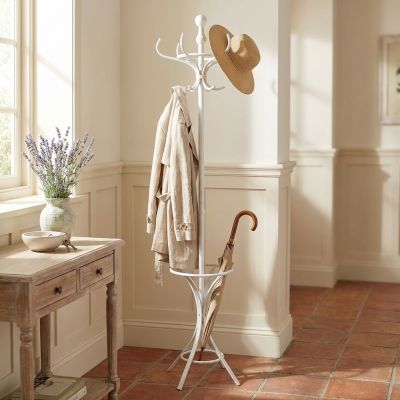appendiabiti da terra con portaombrelli stile provenzale in ferro verniciato cm 43x 38 x 180 h