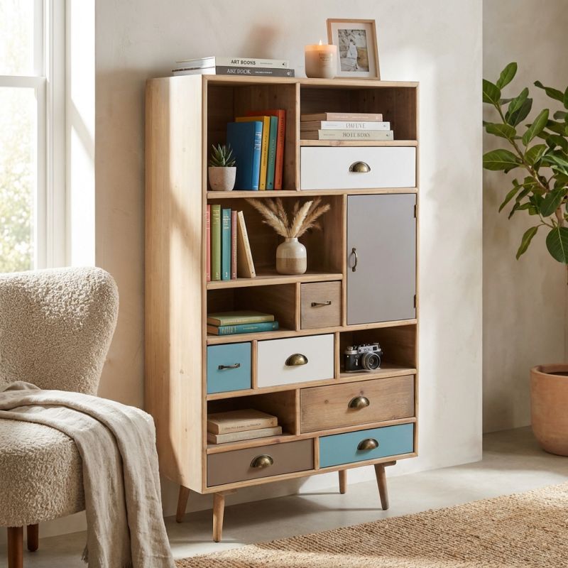 ADELINE - mobiletto 6 ripiani 1 anta 7 cassetti in mdf multicolor