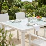 AXONA - tavolo intreccio in wicker e vetro