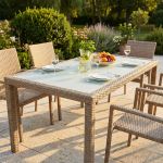AXONA - tavolo intreccio in wicker vetro