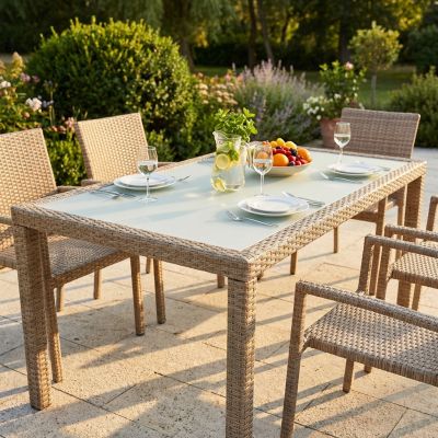 AXONA - tavolo intreccio in wicker vetro