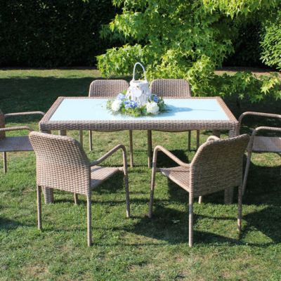 AXONA - tavolo intreccio in wicker vetro