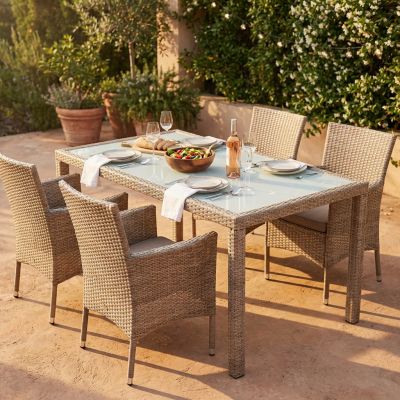AXONA - tavolo intreccio in wicker vetro