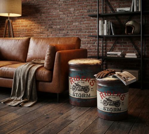 THEO - set di 2 pouf contenitore tondo poggiapiedi