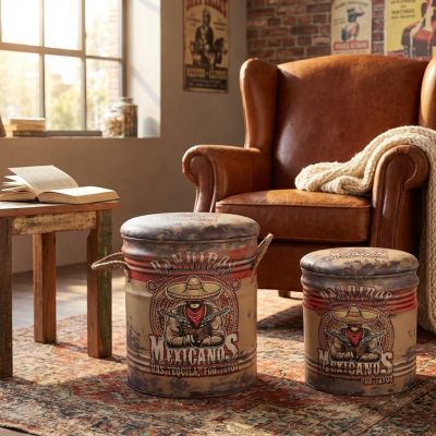 THEODORE - set di 2 pouf contenitore tondo poggiapiedi