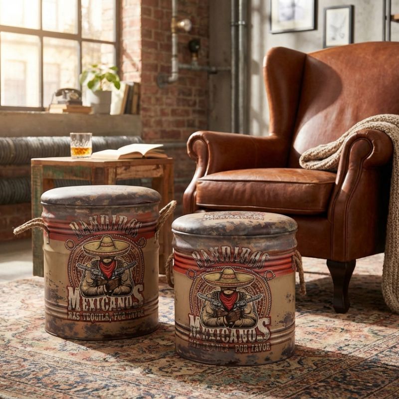THEODORE - set di 2 pouf contenitore tondo poggiapiedi
