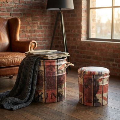 THEODORE - set di 2 pouf contenitore tondo poggiapiedi