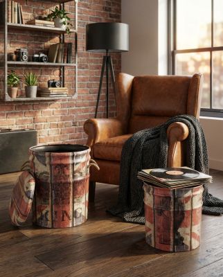 THEODORE - set di 2 pouf contenitore tondo poggiapiedi
