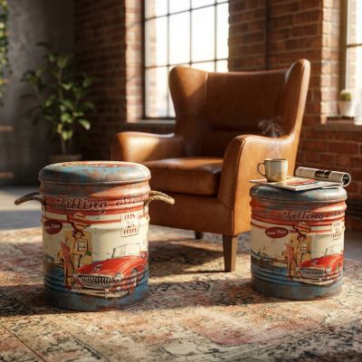 THEODORE - set di 2 pouf contenitore tondo poggiapiedi