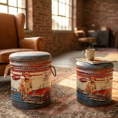 THEODORE - set di 2 pouf contenitore tondo poggiapiedi