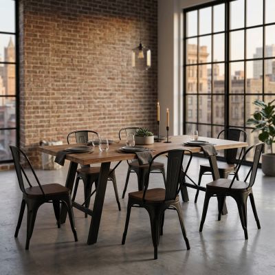 GREGORY - tavolo da pranzo moderno in acciaio e legno spessore 6 cm