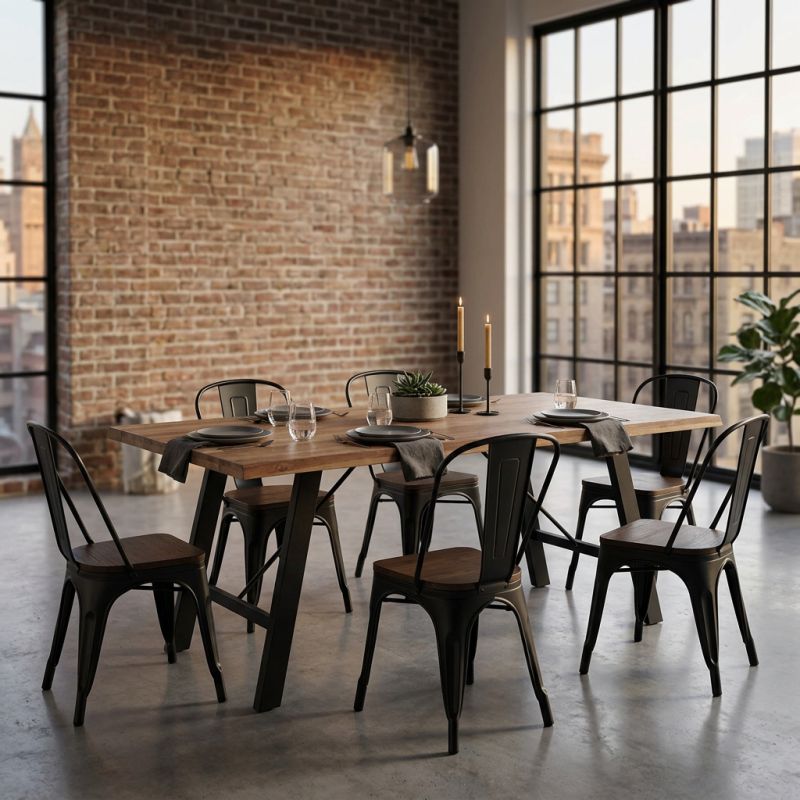 GREGORY - tavolo da pranzo moderno in acciaio e legno spessore 6 cm