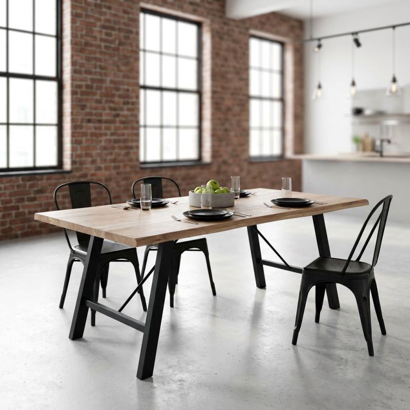 GREGORY - tavolo da pranzo moderno in acciaio e legno spessore 6 cm