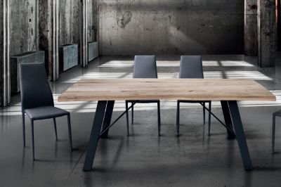 GREGORY - tavolo da pranzo moderno in acciaio e legno Spessore 4 cm