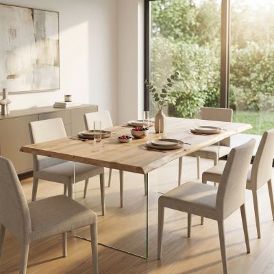 ANSON - tavolo da pranzo moderno in vetro e legno