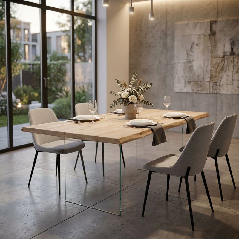 ANSON - tavolo da pranzo moderno in vetro e legno
