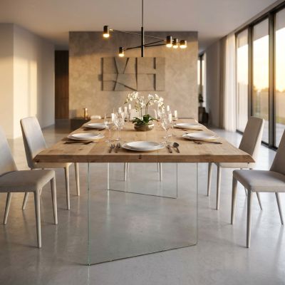 ANSON - tavolo da pranzo moderno in vetro e legno