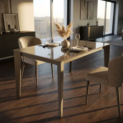 BENJAMIN - tavolo da pranzo moderno allungabile in acciaio e vetro da 140