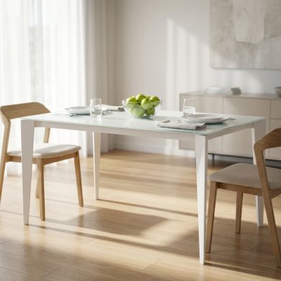 BENJAMIN - tavolo da pranzo moderno allungabile in acciaio e vetro da 140