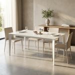 BENJAMIN - tavolo da pranzo moderno allungabile in acciaio e vetro da 140