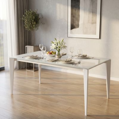 BENJAMIN - tavolo da pranzo moderno allungabile in acciaio e vetro da 160