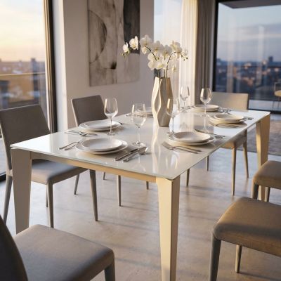 BENJAMIN - tavolo da pranzo moderno allungabile in acciaio e vetro da 160