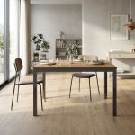 BERNARD - tavolo da pranzo moderno allungabile in acciaio e rovere da 140 x 80