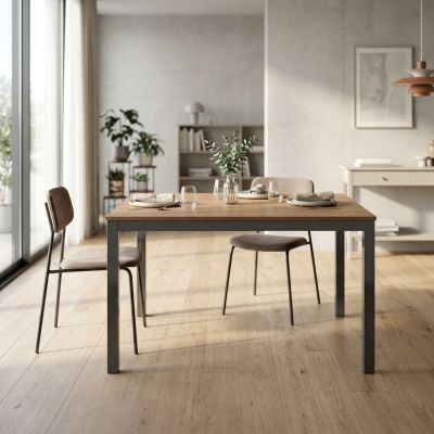 BERNARD - tavolo da pranzo moderno allungabile in acciaio e rovere da 140 x 80